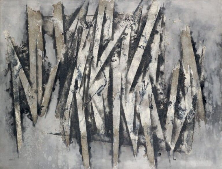 Composition abstraite, 1964 Huile et technique mixte sur toile, signée en bas à gauche, datée au dos 110 x 144,5 cm