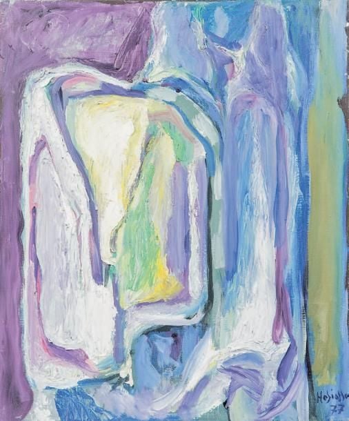 Composition abstraite, 1977 Huile sur toile, signée et datée en bas à droite 65 x 54 cm Oil on canvas, signed, dated lower right
