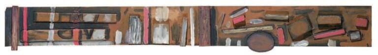 Composition abstraite 1988 Technique mixte et collage sur panneau, signé et daté au dos 13,5 x 123 cm