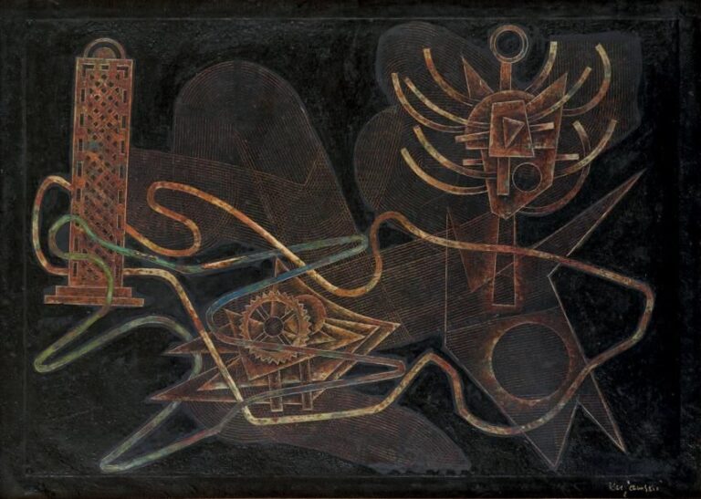 Composition abstraite, circa 1945/1946 Huile sur toile, signée en bas à droite 42,5 x 59,5 cm