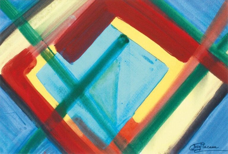 Composition Abstraite Gouache Sur Papier Signé En Bas A Droite 26 X 38 Cm