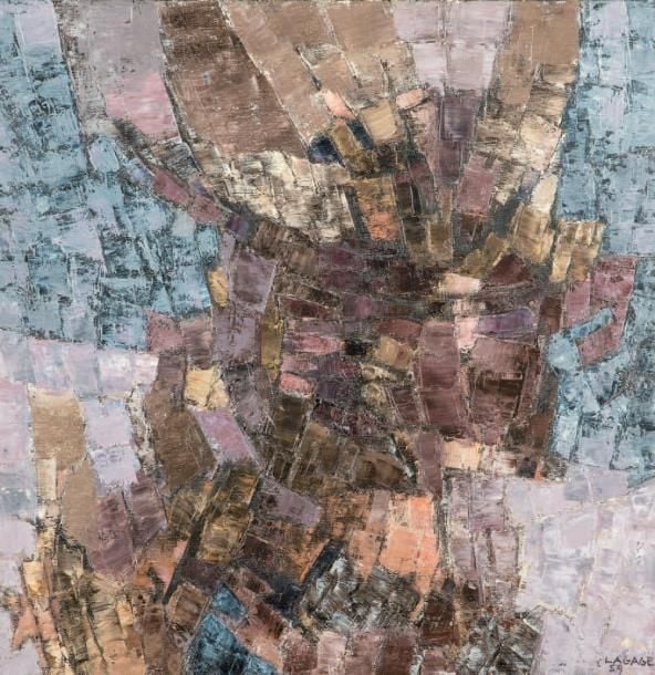 COMPOSITION ABSTRAITE Huile sur toile, signée en bas à droite et datée 59 Contresignée et contredatée 50 x 50 cm