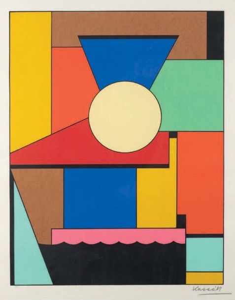 Composition abstraite Pochoir en couleurs, numéroté 197/200 et signé au crayon Image: 48 x 37 cm Feuille (à vue): 66 x 49 cm