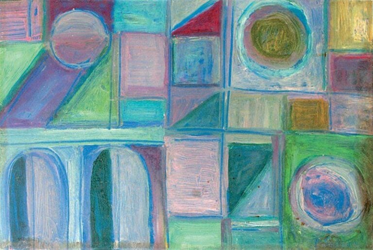 Composition architecturale I Huile sur isorel Signée en bas à droite 37,5 x 60 c