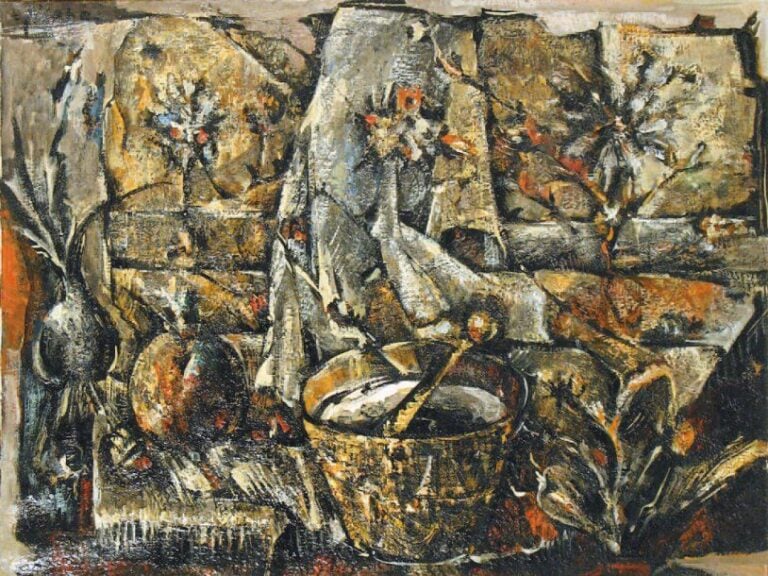 COMPOSITION AU DRAPÉ Huile sur toile, signée en haut à gauche 45 x 60 cm