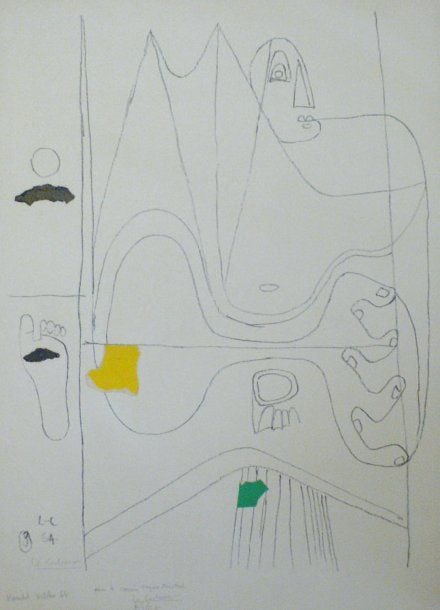 Composition aux personnages, 1964 Lithographie et collage, épreuve d'essai, monogrammée dans la planch