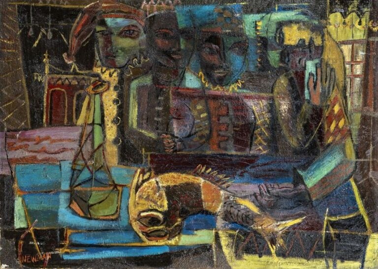Composition aux personnages et au poisson