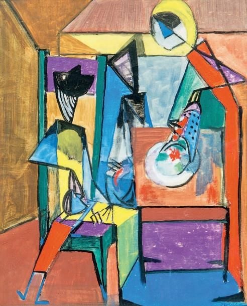 Composition aux personnages Gouache, signée en bas à droite 46 x 38 cm Gouache, signed lower right