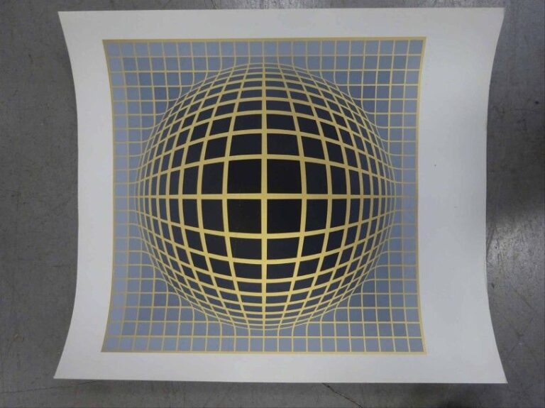 Composition cinétique / sphère en relief Lithographie Contresignée en bas à droite Justifiée en bas à gauche: 15/267 67 x 77 cm (pliure)