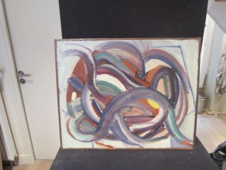 Composition Circulaire Huile sur panneau parqueté Monogrammée TC en bas à droite 29 x 36 cm