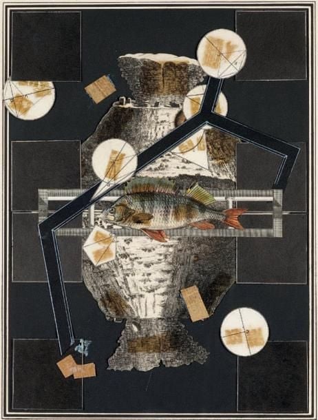 Composition Collage et technique mixte sur carton, signé et daté 1970 en bas à droite 64 x 45 cm