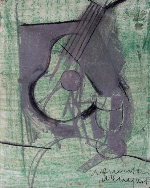 Composition cubiste à la guitare Pastel et gouache Signée deux fois "Weingart" et "Weingarten" en bas à droite 55 x 45 cm