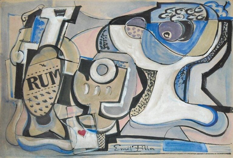 Composition cubiste Encre de chine, aquarelle et gouach