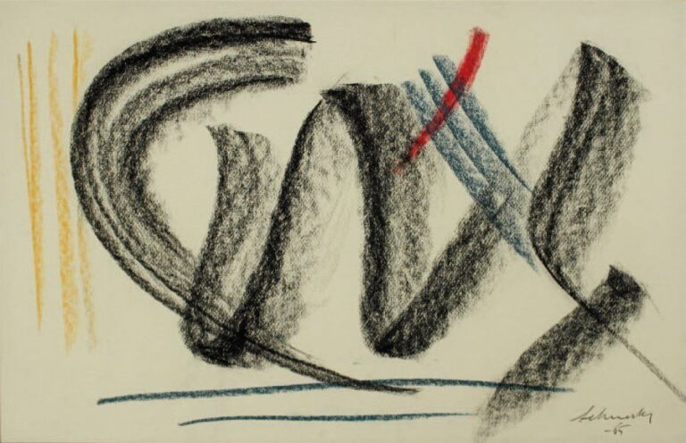 Composition Fusain et pastel, signé en bas à droite, daté 65 32,5 x 50 cm