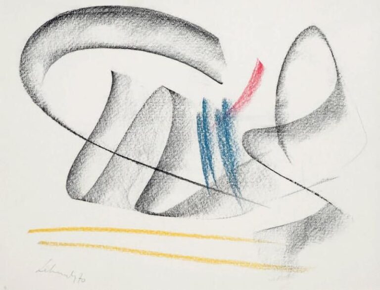 Composition Fusain et pastel, signé et daté 70 en bas à gauche 40 x 30 cm