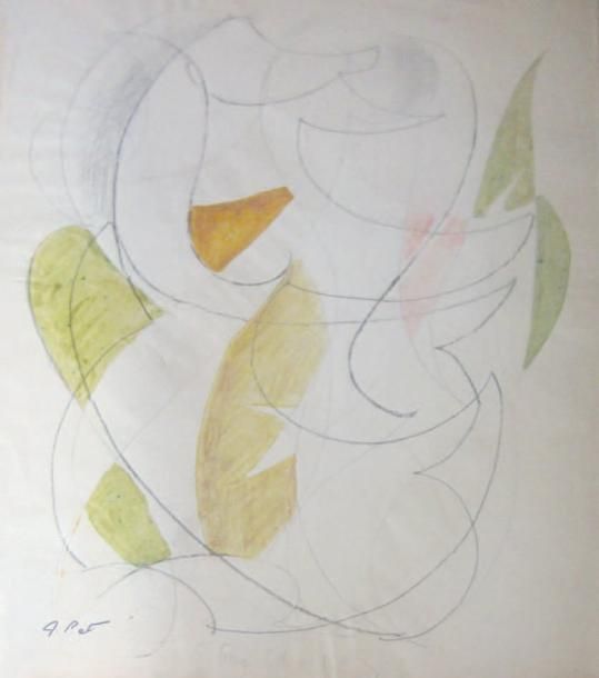 Composition géométrique Mine de plomb et aquarelle Signée en bas à gauche du cachet 32 x 20 cm