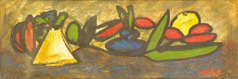 Composition Huile sur toile Signée en bas à droite 20 x 59 cm