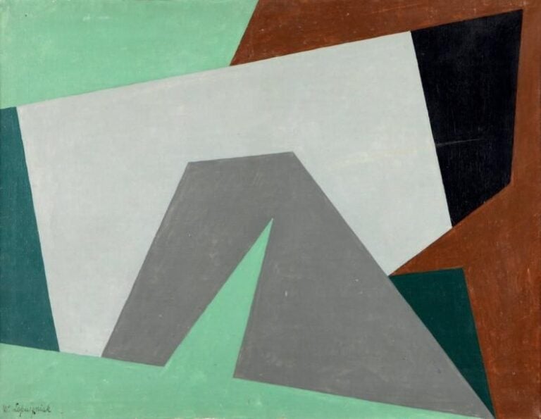 COMPOSITION Huile sur toile Signée en bas à gauche 46 x 61 cm