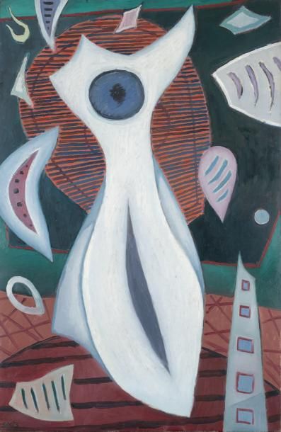 Composition Huile sur toile, signée en bas à gauche 92 x 60 cm Un certificat de