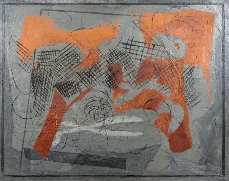 «COMPOSITION» Huile sur toile, signée en haut à droite et datée 27 73 x 92 cm