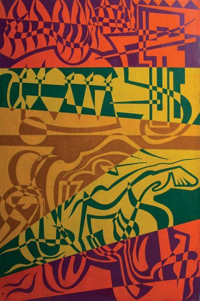 Composition jaune et verte, monogrammée en bas à gauche