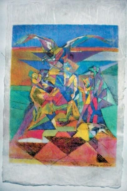 Composition Lithographie sur papier Japon Signée en bas à droite et numérotée 80/150 51 x 67 cm