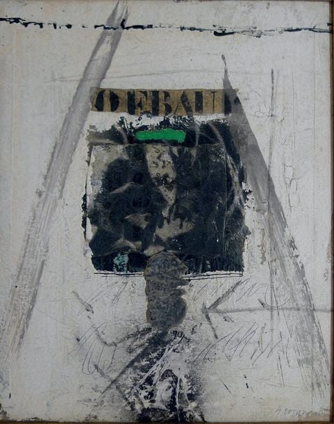 Composition OFBAU Huile, encre, matière en relief sur papier marouflé sur toile, signée en bas à gauche