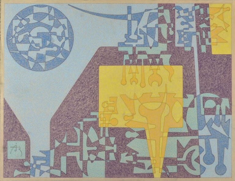 Composition parme et bleue
