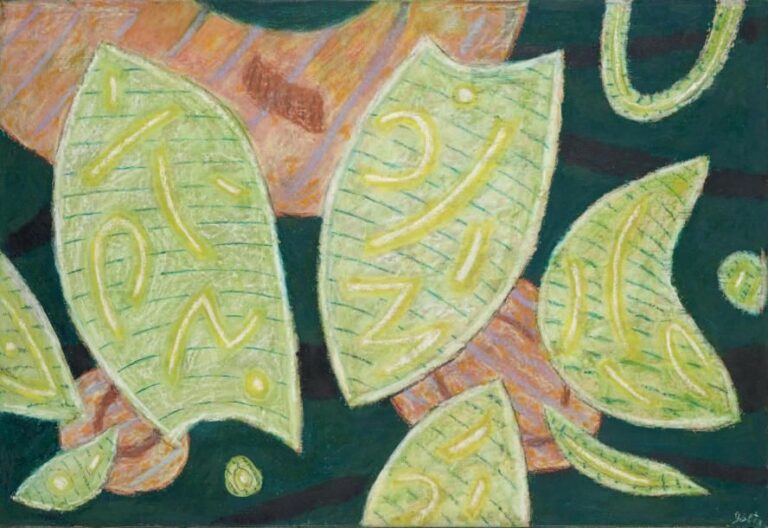 Composition Pastel chauffé sur toile, signé en bas à droite 50 x 73 cm