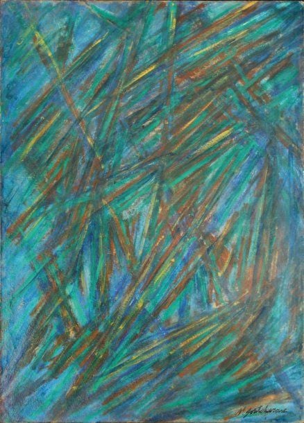« Composition rayonniste » Huile sur panneau, circa 1917 Signée en bas à droite, contresignée au dos 46 x 33 cm Provenance : Collection privée