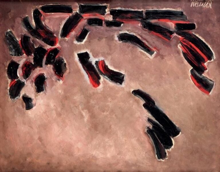 Composition (série des envols) Huile sur toile, signée en haut à droite 72 x 95 cm