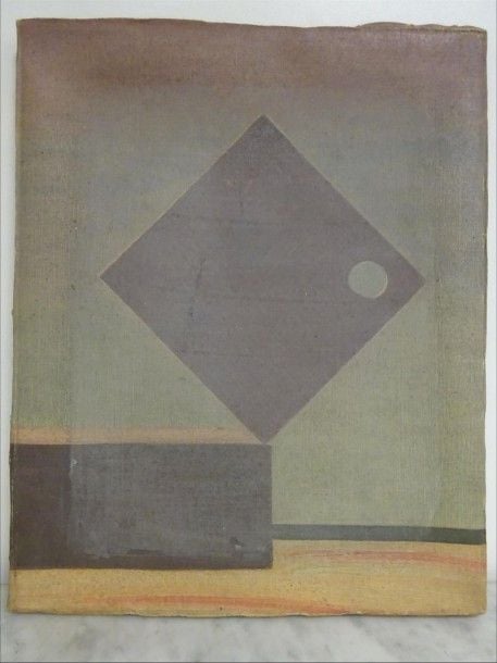 Composition supprématiste Huile sur toile Signée en haut à droite 41 x 33 cm (toile coupée, signature sur la tranche du châssis, nettoyage nécessaire)