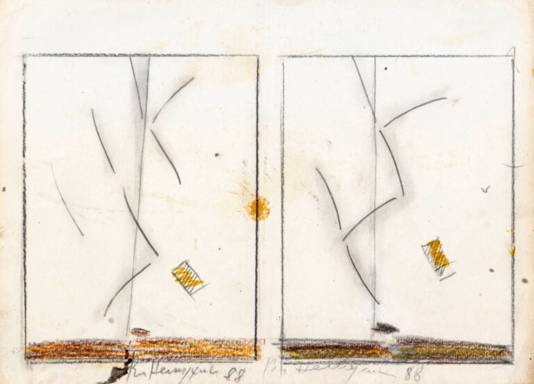 Compositions, double face 1988, 1995, Deux crayons de couleurs sur papier, signés