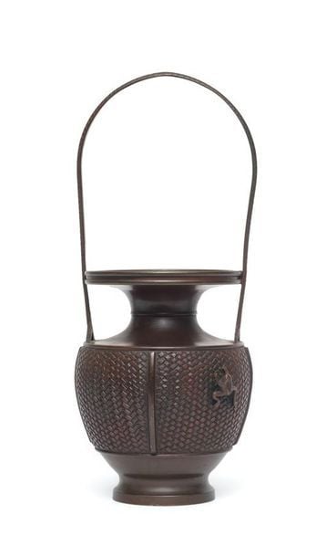 CORBEILLE / PANIER EN BRONZE A PATINE BRUNE