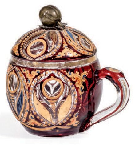 * Coupe à sherbet Cristal, émaux polychromes et or, métal doré