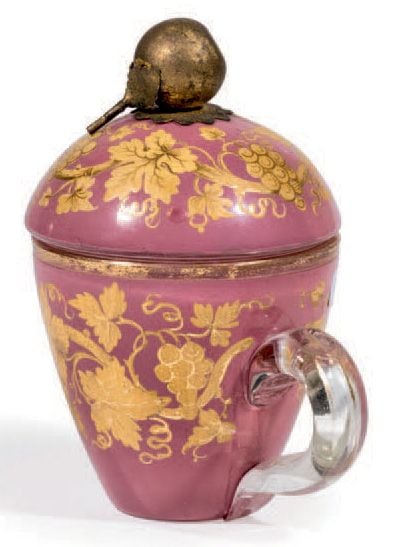 * Coupe à sherbet Verre, émaux polychromes et or, métal doré