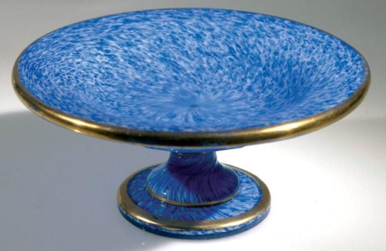 Coupe baguier sur pied en cristal jaspé bleu et blanc à filets doré
