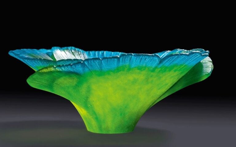 Coupe en pâte de verre bleue et verte «Gingko