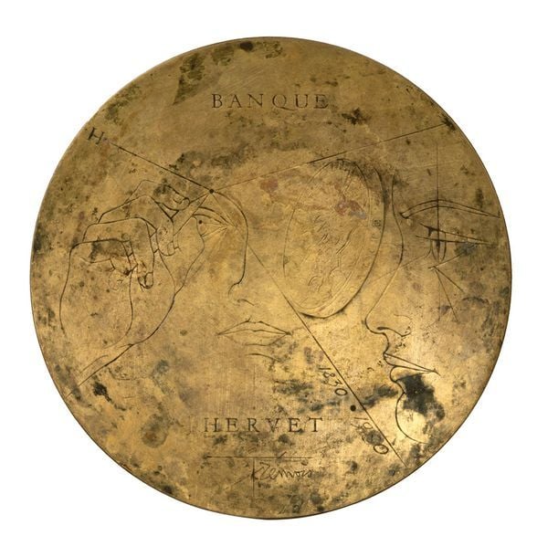 Coupelle à décor moderne en bronze éditée pour célébrer les 150 ans de la banque Hervet en 198