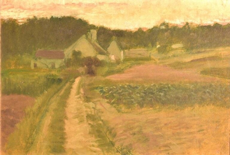 Crépuscule à Busseau Huile sur carton Signée et située en bas à gauche 25,5 x 37 cm