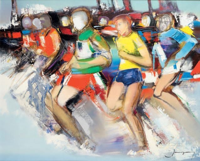 Cross dans la neige Huile sur toile, signée en bas à droite et datée 1977 au dos 81 x 101 cm