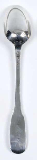 CUILLÈRE À RAGOÛT en argent de modèle uniplat avec spatule chiffrée «HDSV»