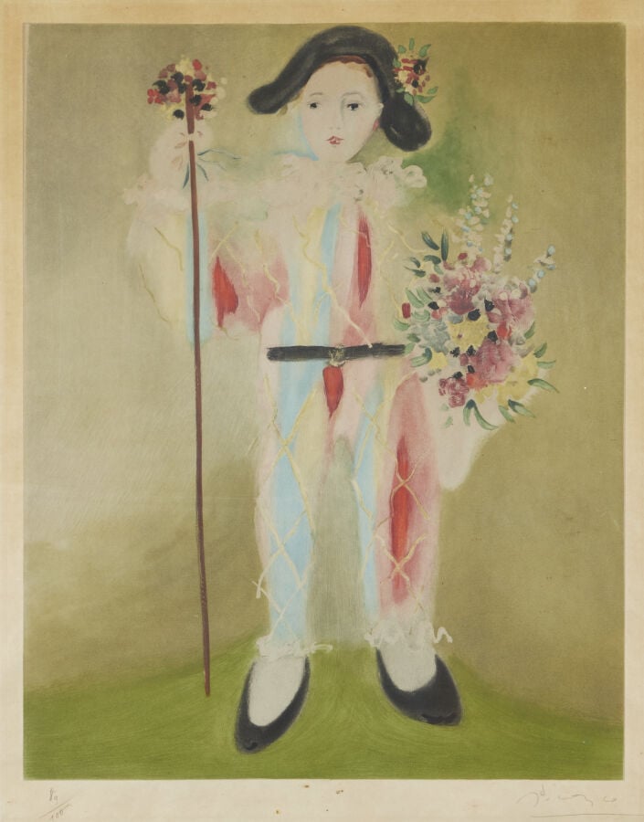 D'APRÈS PABLO PICASSO (1881-1973) - « Le petit Pierrot aux fleurs. c.1960. » -…