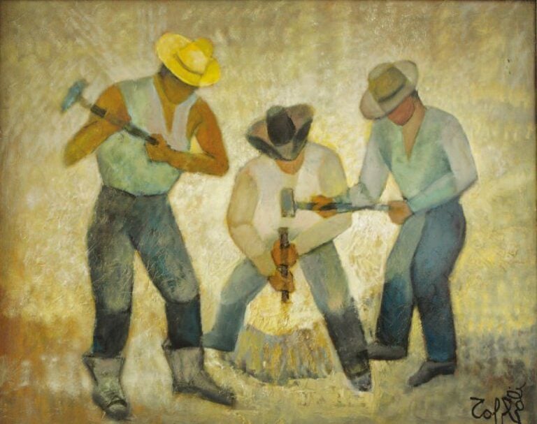 Dans la carrière Huile sur toile, signée en bas à droite 92 x 73 cm