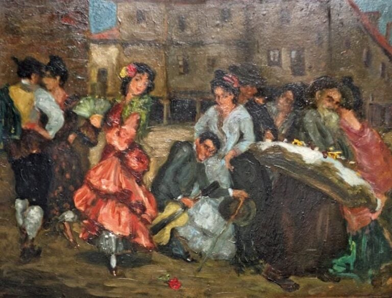 Danseuses andalouses Huile sur panneau d'isorel 50,5 x 64,5 cm