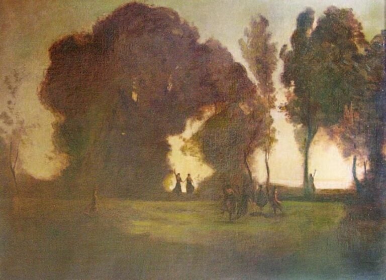 Danseuses dans un paysage Huile sur toile Signée en bas à gauche 60 x 81 cm