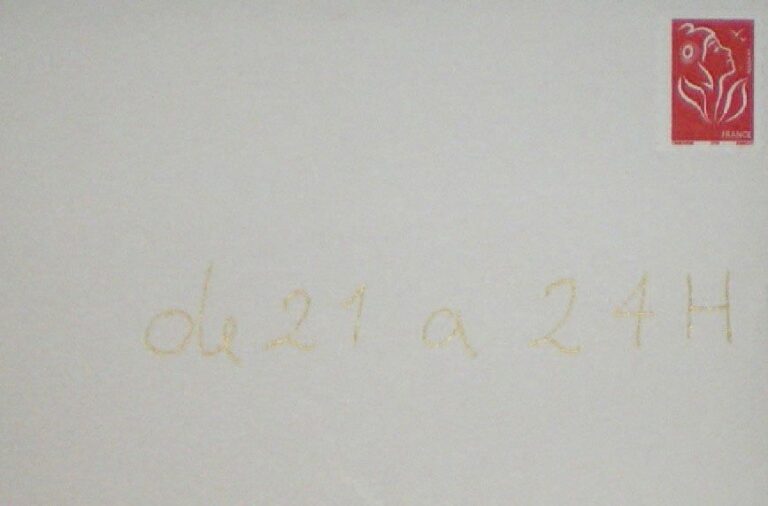 De 21 a 24 H Enveloppe, timbre et encre sur papier Signé au dos de l'enveloppe 21 x 29,7 cm