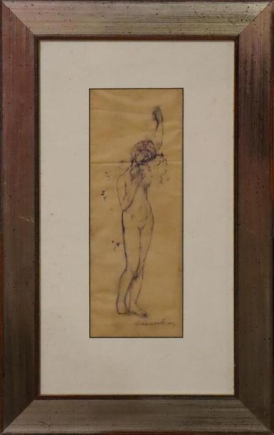 DESVALLIERES George (1861 - 1950) « Étude de modèle » dessin sur papier calque signé en bas à droite - 28,5x10,5