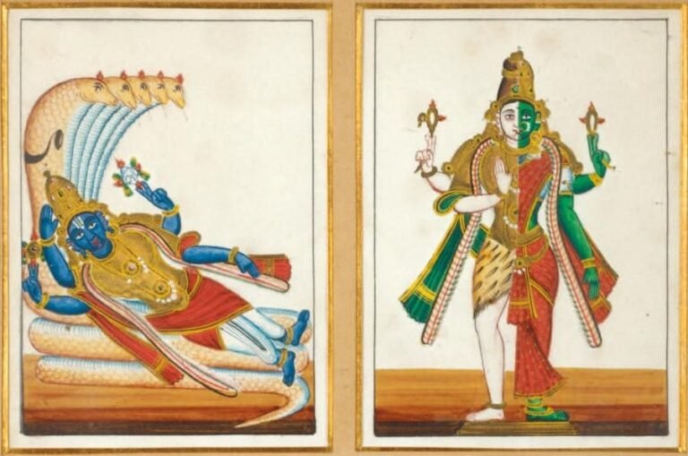 DEUX DIVINITÉS Deux miniatures sous cadre représentant l'une Harihara, l'autre Vishno