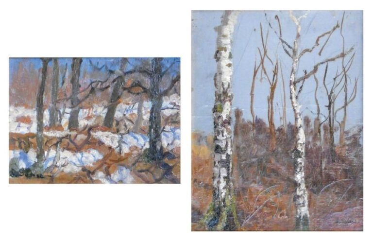 Deux paysages forestiers Huiles sur carton, signées 16 x 22 et 24 x 19 cm